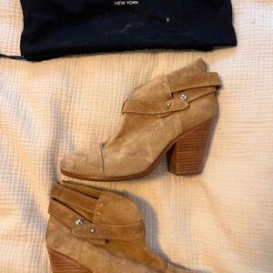 rag & bone Tan Suede Ankle Booties with Stacked Heel